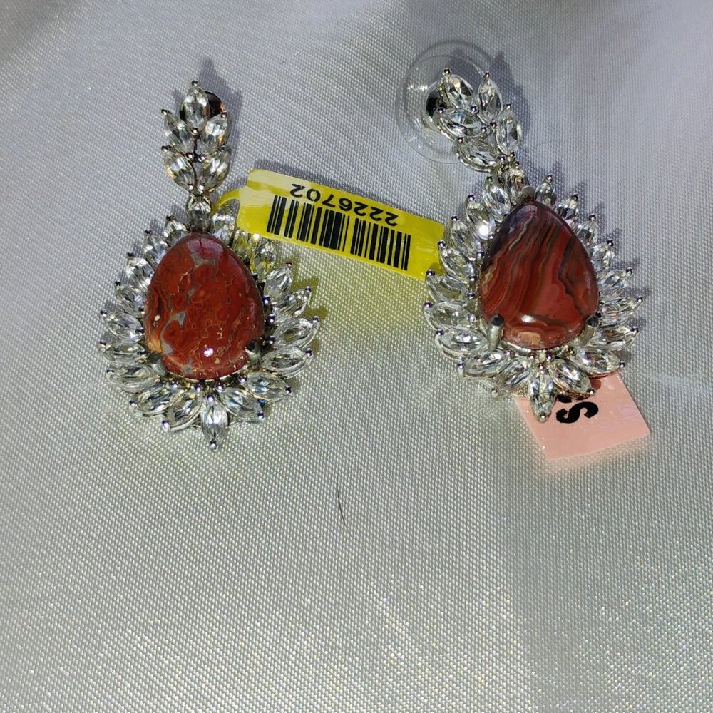 Lace agate and white topaz dangling earrings in sterling eilver
